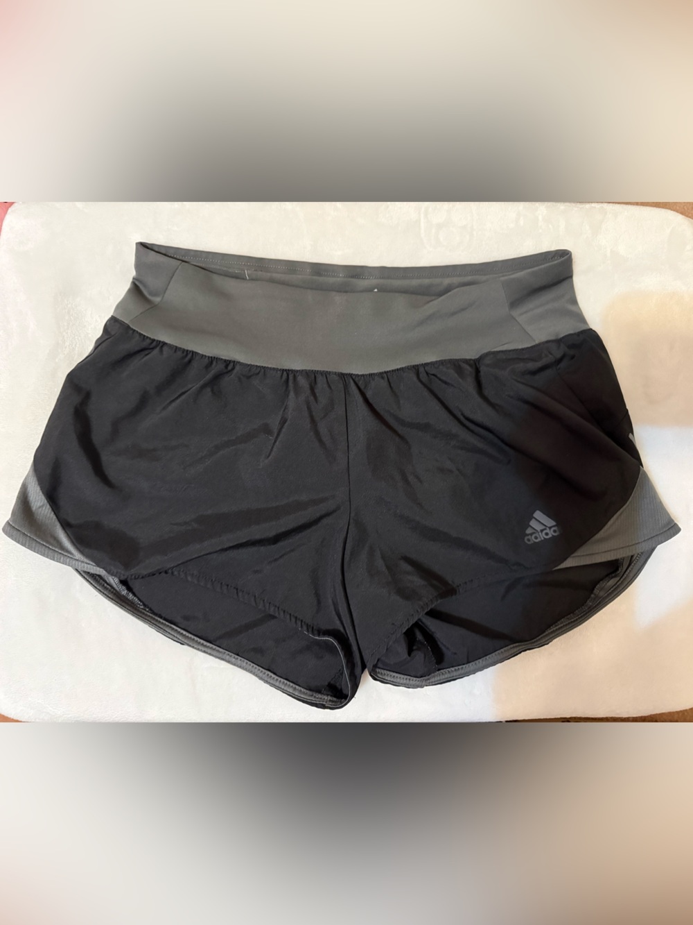 adidas Black Athletic Running Shorts with Gray Waistband
